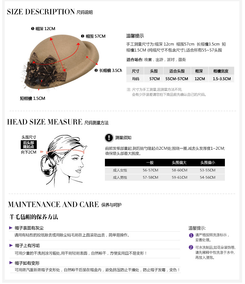 貝雷帽，羊毛呢帽，尺寸說明